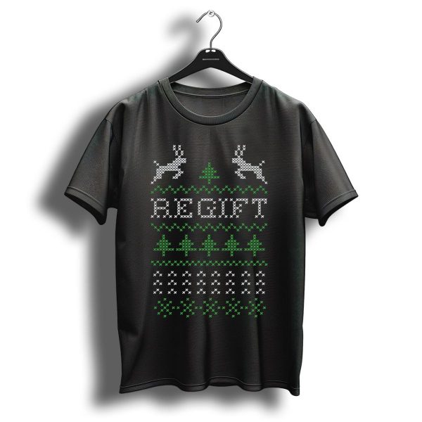 Regift Christmas Present Reindeer Cross Stitch T Shirt 1 t shirt 1