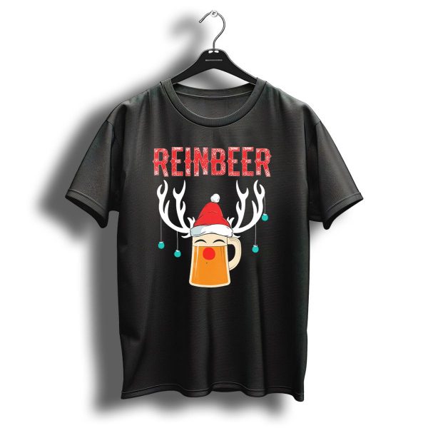 Reinbeer Christmas Antler Humor With Santa Hat Beer Mug T Shirt 1 t shirt 1