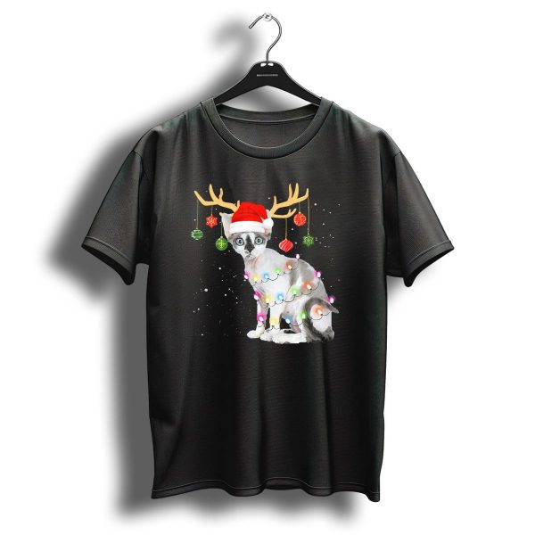 Reindeer Antlers Devon Rex Cat Santa Hat Christmas Lights Ornaments T Shirt 1 t shirt 1