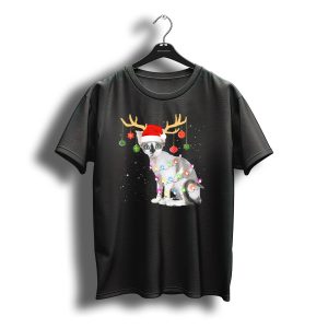 Reindeer Antlers Devon Rex Cat Santa Hat Christmas Lights T-Shirt