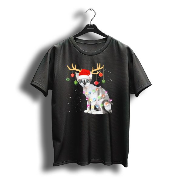 Reindeer Antlers Devon Rex Cat Santa Hat Christmas Lights T Shirt t shirt 1