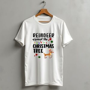 Reindeer Around The Christmas Tree Lights And Ornaments T Shirt