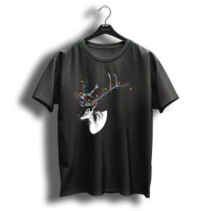Reindeer Christmas Lights Funny Animal Decorated Antlers Festive Humor T-Shirt