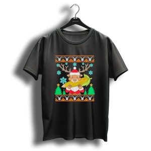 Reindeer Holding Corn With Snowflakes And Trees Christmas T Shirt