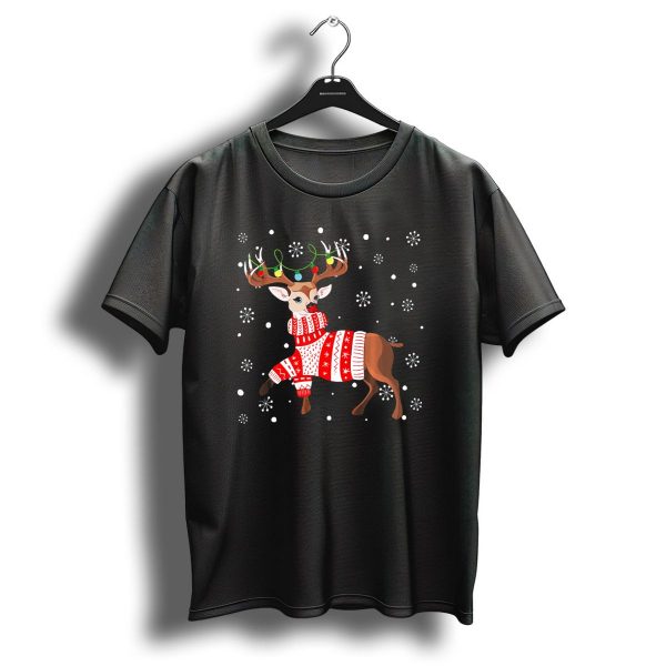 Reindeer Lights Antlers Ugly Sweater Snowflakes Christmas Deer T Shirt 1 t shirt 1