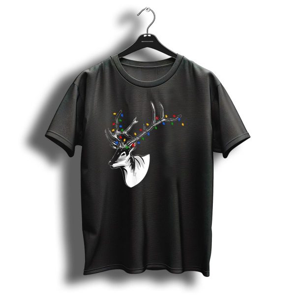 Reindeer With Colorful Christmas Lights On Antlers Funny Animal T Shirt 1 t shirt 1