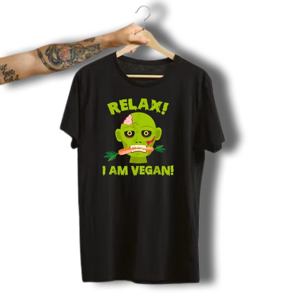 Relax I Am Vegan Zombie Funny Halloween Party Carrot Eating Undead Vegan Humor T Shirt t shirt 1