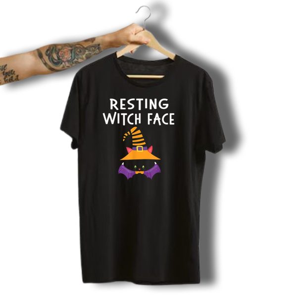 Resting Witch Face Funny Halloween Cat With Hat And Bat Wings T Shirt t shirt 1 1