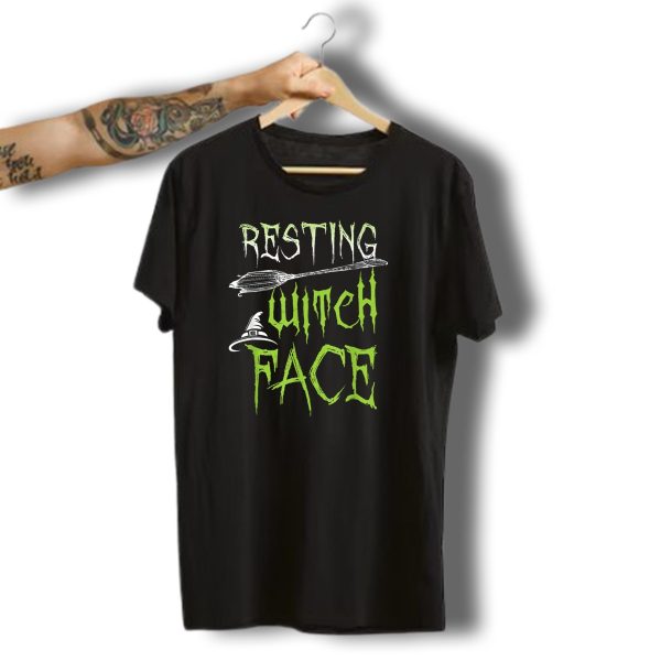 Resting Witch Face Funny Halloween Party Broomstick And Hat T Shirt t shirt 1
