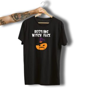 Resting Witch Face Halloween Pumpkin With Witch Hat T-Shirt