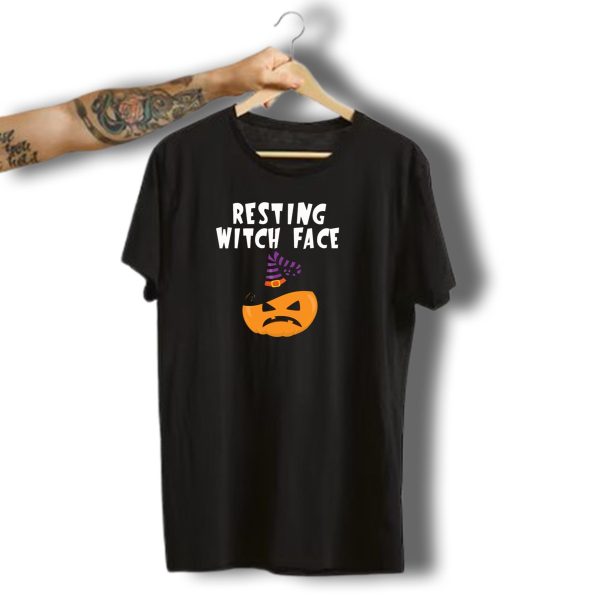 Resting Witch Face Halloween Pumpkin With Witch Hat T Shirt 1 t shirt 1