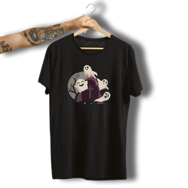 Retro Brown Flat Style Halloween Horror Grave Ghost Moon Spider T Shirt t shirt 1 1