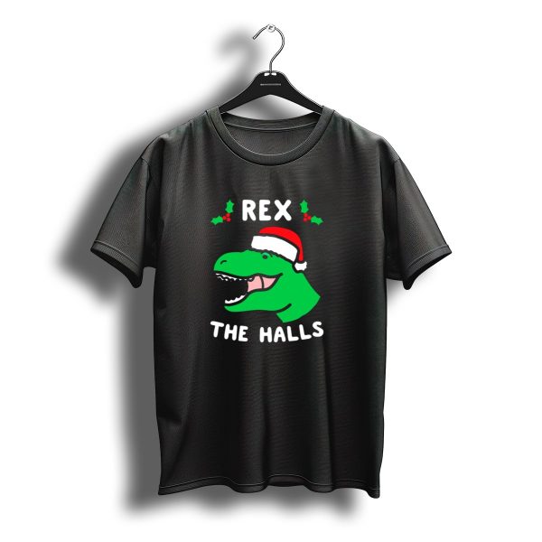 Rex The Halls Dinosaur Christmas Santa Hat Holly T Shirt t shirt 1