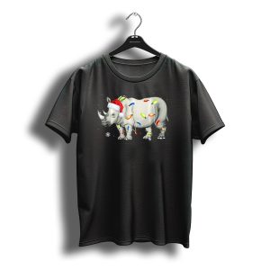 Rhino Christmas Santa Hat With Colorful Holiday Lights T-Shirt