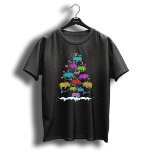Rhino Christmas Tree With Colorful Holiday Lights And Snow T Shirt