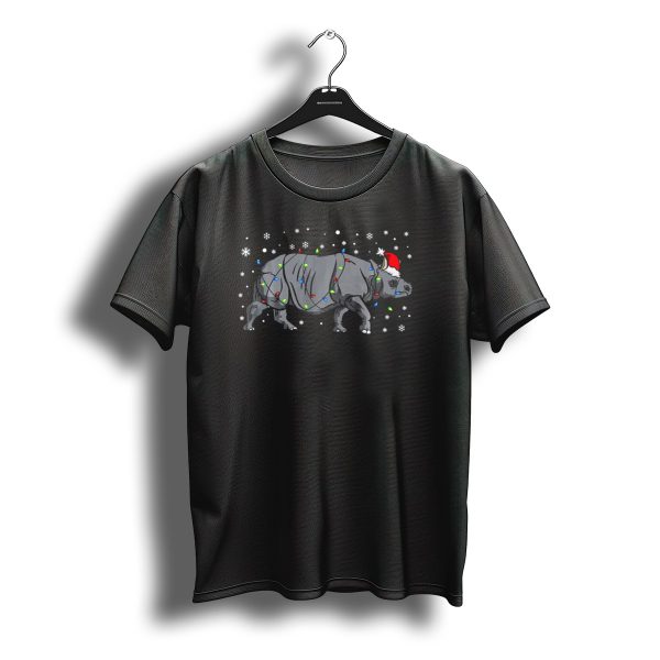 Rhino Santa Claus Funny Rhinoceros Christmas Lights Snowflakes T Shirt t shirt 1