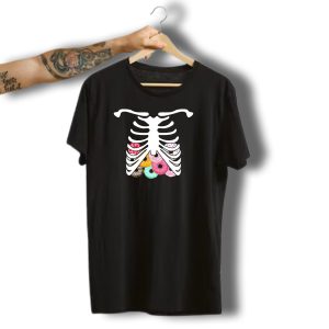 Rib Cage Skeleton Halloween Costume With Colorful Donuts T-Shirt