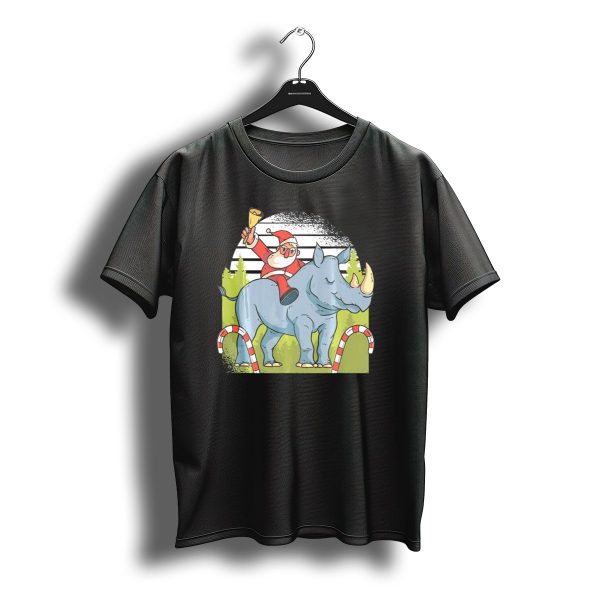 Riding Rhino Santa Claus Funny Xmas Christmas Presents Holiday T Shirt t shirt 1