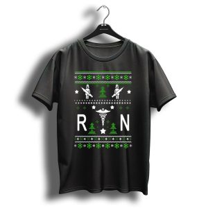 Rn Ugly Christmas Nurse Holiday Sweater Pattern With Syringe And Caduceus T-Shirt