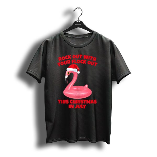 Rock Out With Your Flock Out This Christmas In July Flamingo Santa Hat T Shirt t shirt 1