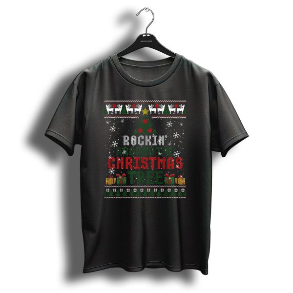 Rockin Around The Christmas Tree Reindeer Snowflake Presents Ugly T Shirt 1 t shirt 1