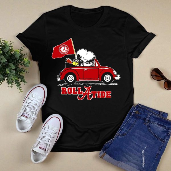 Roll A Tide Alabama Crimson Tide Snoopy Driving T Shirt Style 1 Black 1