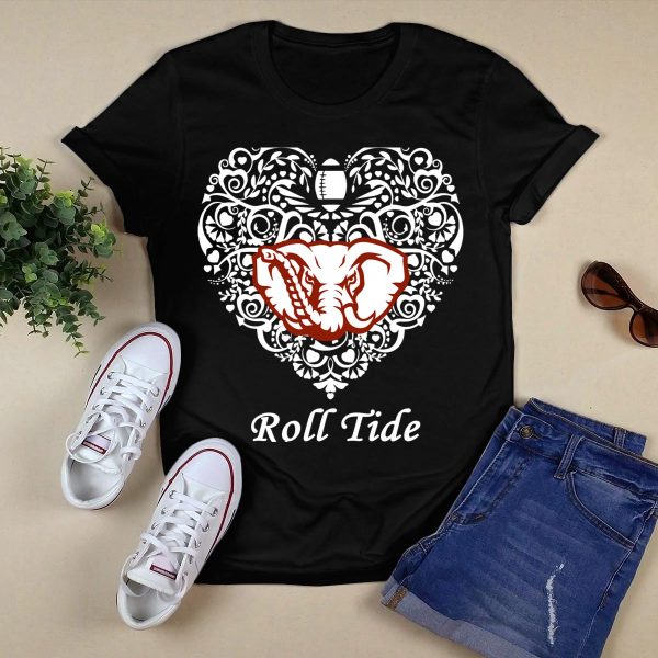 Roll Tide Alabama Crimson Tide Heart T Shirt Style 1 Black 1