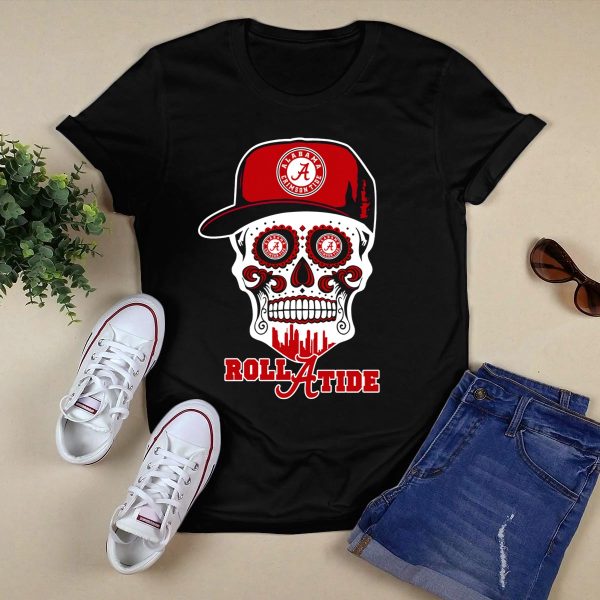 Roll Tide Alabama Crimson Tide Skull Hat T Shirt Style 1 Black 1