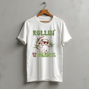Rollin' Into The Holidays Santa Weed Christmas T-Shirt