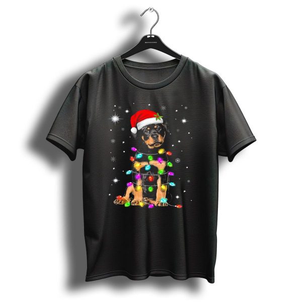 Rottweiler Christmas Lights Santa Hat Snowflakes T Shirt 1 t shirt 1