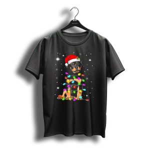 Rottweiler Christmas Lights Santa Hat Snowflakes T-Shirt