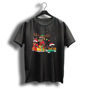 Rottweiler Christmas Reindeer Antlers Presents Santa Hat Snowflakes T Shirt