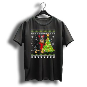 Rottweiler Christmas Tree Reindeer Antlers Paw Print Snowflakes T Shirt