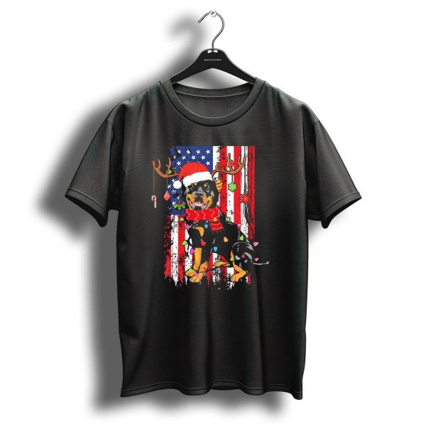 Rottweiler Christmas Usa Flag Santa Reindeer Hat T Shirt 1 t shirt 1
