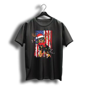 Rottweiler Christmas Usa Flag Santa Reindeer Hat T-Shirt