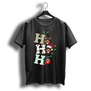 Rottweiler Ho Ho Ho Reindeer Santa Hat Christmas Lights T Shirt
