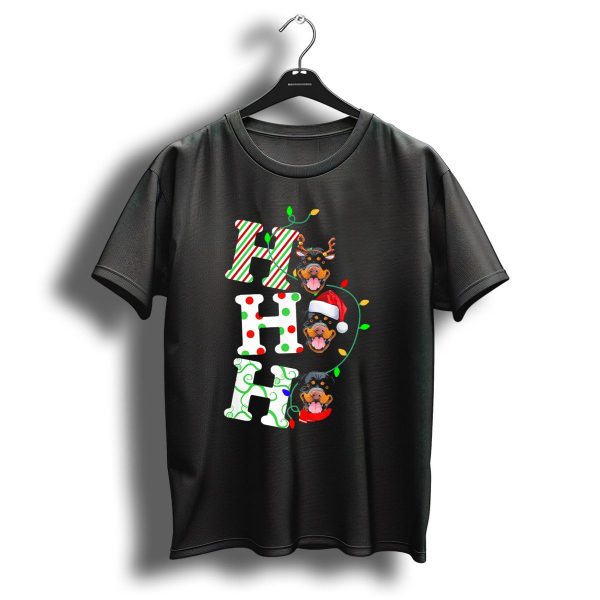 Rottweiler Ho Ho Ho Reindeer Santa Hat Christmas Lights T Shirt 1 t shirt 1