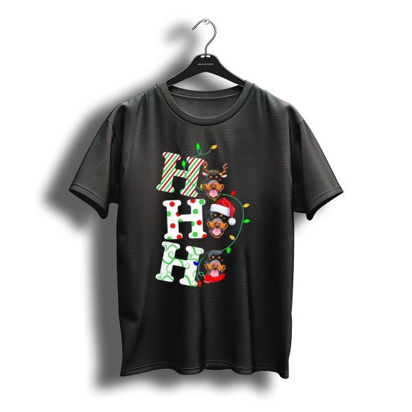Rottweiler Ho Ho Ho Reindeer Santa Hat Christmas Lights T Shirt t shirt 1