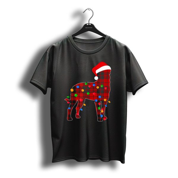Rottweiler Red Plaid Santa Hat Christmas Lights T Shirt t shirt 1