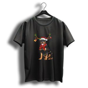 Rottweiler Reindeer Antlers Santa Hat Christmas Ornaments Lights T Shirt