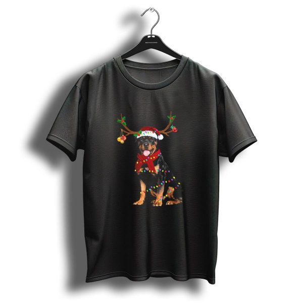 Rottweiler Reindeer Antlers Santa Hat Christmas Ornaments Lights T Shirt 1 t shirt 1