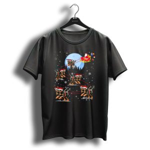 Rottweiler Reindeer Pulling Santas Sleigh Under Moonlight With Christmas Gifts T Shirt
