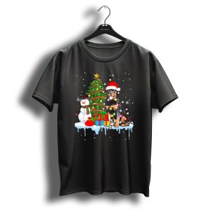 Rottweiler Santa Hat Christmas Tree Snowman Lights T Shirt
