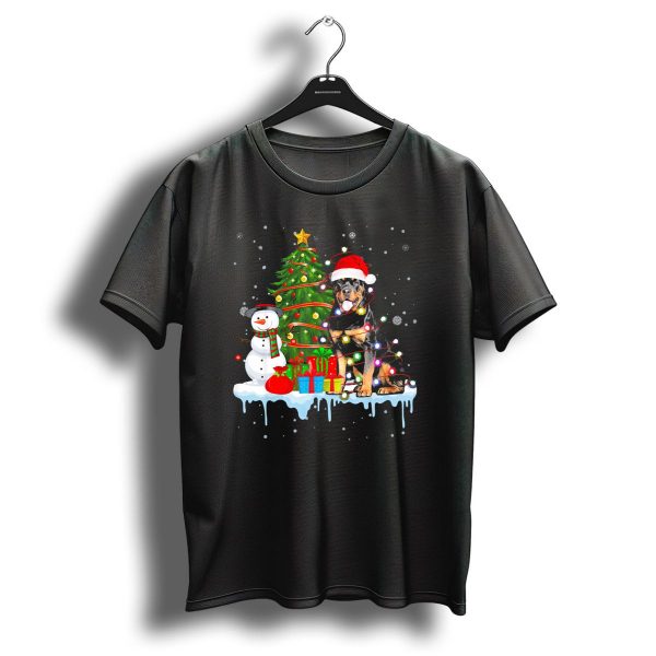 Rottweiler Santa Hat Christmas Tree Snowman Lights T Shirt 1 t shirt 1