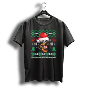 Rottweiler Santa Hat Christmas Ugly Sweater Green Red Patterns Reindeer Gifts T Shirt 1