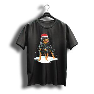 Rottweiler Santa Wrapped In Christmas Lights On Snow T-Shirt