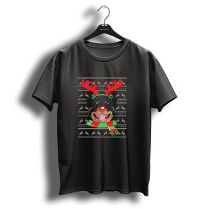 Rottweiler With Reindeer Antlers And Festive Scarf Christmas T Shirt