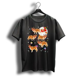 Rough Collie Reindeer Christmas Santa Sleigh Presents Snowflakes T Shirt