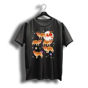 Rough Collie Reindeer Christmas Santa Sleigh Presents Snowflakes T-Shirt