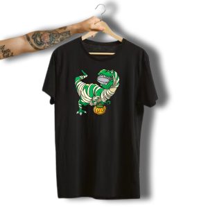 Rugby Player T Rex Dinosaur Halloween Costume Mummy Pumpkin T-Shirt